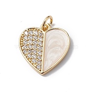 Brass Micro Pave Cubic Zirconia Pendants, with Enamel & Jump Ring, Cadmium Free & Lead Free, Real 18K Gold Plated, Long-Lasting Plated, Heart Charm, Clear, 16x15x1mm, Hole: 3mm(KK-E003-01G)