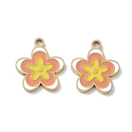 Ion Plating(IP) 304 Stainless Steel Enamel Pendants, Flower Charm, Golden, Gold, 17x15x1.5mm, Hole: 1.8mm(STAS-P339-16G-02)