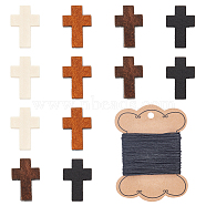 CHGCRAFT DIY Penadnt Necklace Making Kit, Including 80Pcs 4 Colors Cross Wood Pendants, 1 Roll Waxed Polyester Cords, Mixed Color, 21~22x14~15x4~5mm, Hole: 1.8mm(DIY-CA0001-89)
