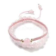 Natural Rose Quartz Round Beaded Stretch Bracelets & Braided Bead Bracelets, Stackable Bracelets with Synthetic Non-magnetic Hematite, Inner Diameter: 2-1/8~3-3/8 inch(5.5~8.6cm), 2pcs/set(BJEW-K251-04B)