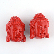 Buddhist Jewelry Cinnabar Beads, Buddha, FireBrick, 18x14.5x13.5mm, Hole: 2mm(CARL-Q004-43)
