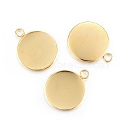 Rack Plating 304 Stainless Steel Pendant Cabochon Settings, Plain Edge Bezel Cups, Flat Round, Real 24K Gold Plated, Tray: 20mm, 27x22x2mm, Hole: 3mm(X-STAS-F191-14G-G)