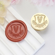 Golden Tone Round Wax Seal Brass Stamp Heads, for Wax Seal Stamp, Flower with Letter Pattern, Letter V, 20x14mm, Inner Diameter: 7mm(AJEW-Z034-02G-V)