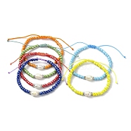 6Pcs 6 Colors Glass Seed Bead Bracelets, with Pearl Shell, Adjustable Braided Cord Jewelry for Women, Mixed Color, Inner Diameter: 1-7/8~3 inch(4.9~7.6cm), 1pc/color(BJEW-JB09991)