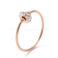 Crystal Rhinestone Flat Round Finger Ring, Ion Plating(IP) 304 Stainless Steel Jewelry for Women, Rose Gold, US Size 7(17.3mm)(RJEW-D120-22B-RG)