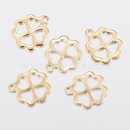 201 Stainless Steel Charms, Clover, Golden, 12x11x0.8mm, Hole: 1.2mm(STAS-H436-45)