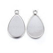 304 Stainless Steel Pendant Cabochon Settings, Plain Edge Bezel Cups, teardrop, Stainless Steel Color, 26x15.5x1.5mm, Hole: 2.5mm, Inner Diameter: 21x15mm(STAS-P210-09P-01)