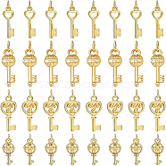 BENECREAT 32Pcs 4 Style Alloy Pendants, Long-Lasting Plated, with Jump Ring, Key, Real 18K Gold Plated, 8pcs/style(FIND-BC0001-94)