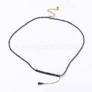 Natural Lapis Lazuli Pendant Necklaces, with Brass Findings, Faceted, Rondelle, 15.9 inch~16.5 inch(40.5~42cm), Beads: 0.3mm and 2mm, Pendant: 50x4mm(NJEW-K108-17-01)