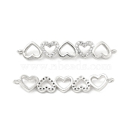 Brass Micro Pave Clear Cubic Zirconia Connector Charms, 5 Heart Links, Platinum, 6x34x3mm, Hole: 1.2mm(KK-E068-VB050)