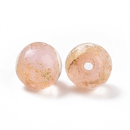 Handmade Gold Foil Glass Beads, Round, Pink, 10x9~10mm, Hole: 1.6~2mm(LAMP-C004-03D)