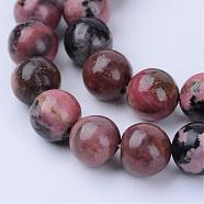 Natural Rhodonite Beads Strands, Round, 10~10.5mm, Hole: 1.2mm, about 36pcs/strand, 15.5 inch(G-Q462-10mm-25)