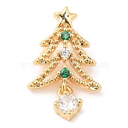 Brass Pendants, with Cubic Zirconia, Golden, Christmas Tree, 17x11x6mm, Hole: 6x2.5mm(KK-C032-01B)