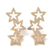 Star Long Brass Earrings, Cubic Zirconia Dangle Stud Earrings, Dainty Gift for Her, Real 18K Gold Plated, 36x18mm, Pin: 0.7mm(ZIRC-Z018-23G)