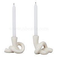 2Pcs 2 Styles Ceramic Candle Holder, Round Tealight Candlestick, Ropes Shape, Antique White, 110~123x64~72x92~110mm, Inner Diameter: 21~22.4mm, 1pc/style(AJEW-FH0004-10)