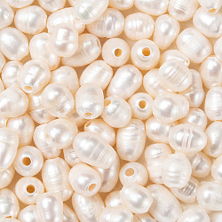 100Pcs Natural Cultured Freshwater Pearl Loose Beads, Large Hole Pearl Beads, Oval, Seashell Color, 7~10x7~8mm, Hole: 1.8mm, 100pcs/box(PEAR-SZ0001-10)
