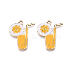 Rack Plating Alloy Enamel Pendants, Cadmium Free & Nickel Free & Lead Free, Light Gold, Orange Juice Charm, Gold, 27x21.5x1.5mm, Hole: 2mm(ENAM-N056-419)