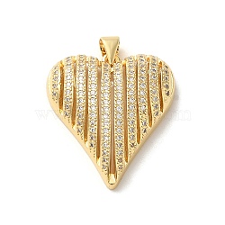 Brass Micro Pave Clear Cubic Zirconia Pendants, Cadmium Free & Lead Free, Heart, Golden, 26x23~23.5x7mm, Hole: 5x3.5mm(KK-M281-02G)
