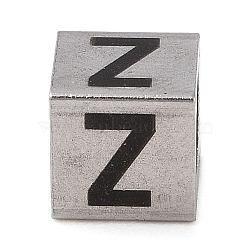 Tarnish Resistant 201 Stainless Steel European Beads, Large Hole Beads, Cube with English Letter, Stainless Steel Color, Letter Z, 7x7x7mm, Hole: 5mm(STAS-M058-01Z-P)