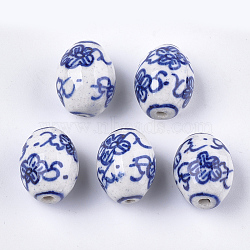 Handmade Porcelain Beads, Blue and White Porcelain, Oval, Blue, 19x14mm, Hole: 1.6mm(PORC-S498-65)