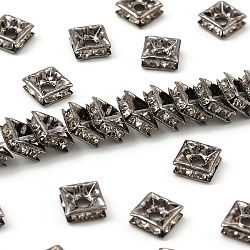 Brass Rhinestone Spacer Beads, Grade A, Nickel Free, Gunmetal, Square, Crystal, 6x6x3mm, Hole: 1mm(RB-A013-6x6-01B-NF)