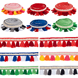 6Pcs 6 Colors Polyester Tassel Ribbons, Ethnic Style, Mixed Color, 1-5/8 inch(40mm), about 2.19 Yards(2m)/pc, 1pc/color(SRIB-GA0001-15)