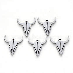 Tarnish Resistant 304 Stainless Steel Charms, Laser Cut, Cow Head, Stainless Steel Color, 15x13x1mm, Hole: 0.9mm(STAS-N092-52)