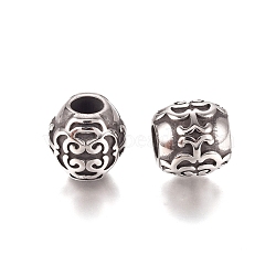 304 Stainless Steel European Beads, Large Hole Beads, Barrel, Antique Silver, 10.5x10.2mm, Hole: 4.5mm(STAS-M274-049AS)