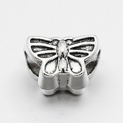 Alloy Butterfly Large Hole European Beads, Antique Silver, 9x13x8mm, Hole: 5mm(MPDL-M040-11AS)