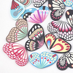 Handmade Polymer Clay Cabochons, Wing, Mixed Color, 26~29x15~17x1~2mm(CLAY-T013-03)