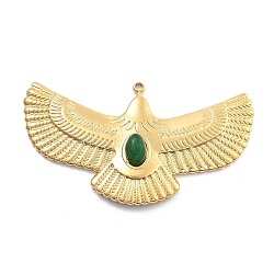 Natural Jade Pendants, PVD Vacuum Plating 304 Stainless Steel Eagle Charms, Real 18K Gold Plated, 26.5x45x5mm, Hole: 1.5mm(STAS-R155-053A-G)