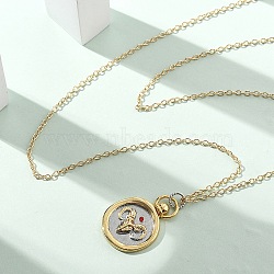 Brass Twelve Constellations Tarot Pendant Necklaces, Flat Round, Real 18K Gold Plated, Aries, 17.72 inch(45cm)(NJEW-Q006-01C-G)