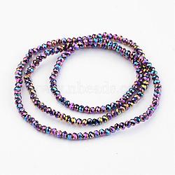 Electroplate Glass Bead Strands, Faceted, Rondelle, Multi-color Plated, 3x2mm, Hole: 1mm, about 165~169pcs/strand, 15~16 inch(38~40cm)(EGLA-G014-2mm-FP10)