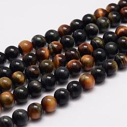 Natural Tiger Eye Bead Strands, Round, Grade A, 6mm, Hole: 1mm, about 63pcs/strand, 15.5 inch(G-K153-B39-6mm-A)