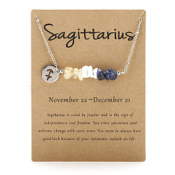 Natural Citrine & Sodalite & Howlite Chip & Alloy Constellation Pendant Necklaces, Stainless Steel Satellite Chain Necklaces for Women Men, Antique Silver & Stainless Steel Color, Sagittarius, 17.72 inch(45cm)(WGB0CBC-06)