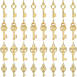 BENECREAT 32Pcs 4 Style Alloy Pendants, Long-Lasting Plated, with Jump Ring, Key, Real 18K Gold Plated, 8pcs/style(FIND-BC0001-94)
