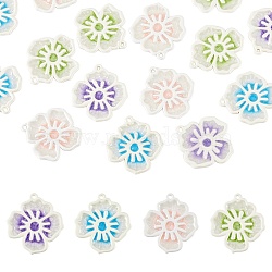 20Pcs 4 Colors Spray Painted Alloy Enamel Pendants, with Glitter Powder, Flower, Mixed Color, 24x22.5x1.5mm, Hole: 1.4mm, 5pcs/color(FIND-SZ0005-76)