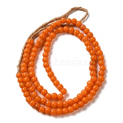 Handmade Lampwork Beads, Round, Orange, 7~7.5x6~6.5mm, Hole: 1.2mm, about 102~104pcs/strand, 25.59~26.38''(65~67cm)(LAMP-B023-01B)