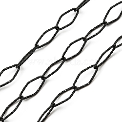 304 Stainless Steel Textured Horse Eye Link Chains, Soldered, with Spool, Electrophoresis Black, 15x7x1mm, about 16.40 Feet(5m)/Roll(CHS-I020-01B-EB)