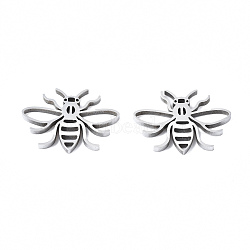 201 Stainless Steel Pendants, Laser Cut, Bees, Stainless Steel Color, 13x17x1.5mm, Hole: 1.4mm(STAS-T044-235P)