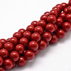 Shell Pearl Beads Strands, Grade A, Round, Dark Red, 10mm, Hole: 0.7~1mm, about 38pcs/strand, 15.5 inch(BSHE-L026-01-10mm)