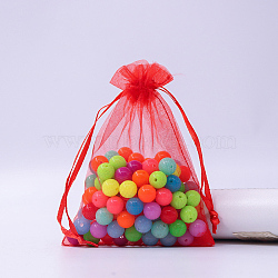 Rectangle Organza Drawstring Bags, Red, 12x9cm(CON-PW0001-054C-05)