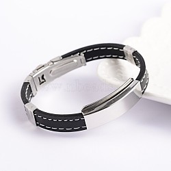 Trendy Unisex PU Leather Cord Bracelets, with 304 Stainless Steel Slider Charms and Watch Band Clasps, Black, 64x56mm(BJEW-E260-05P)
