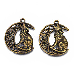 Tibetan Style Alloy Pendants, Cadmium Free & Lead Free, Moon with Wolf, Antique Bronze, 33x26x4mm, Hole: 2mm(X-TIBEP-N008-103)