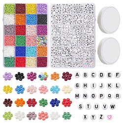 DIY Word Bracelet Making Kit, Including Glass Seed Round & Letter Acrylic Beads, Elastic Thread, Mixed Color(DIY-FS0004-76)