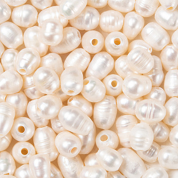 100Pcs Natural Cultured Freshwater Pearl Loose Beads, Large Hole Pearl Beads, Oval, Seashell Color, 7~10x7~8mm, Hole: 1.8mm, 100pcs/box