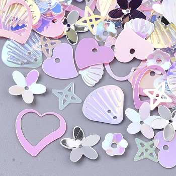 Ornament Accessories, PVC Plastic Paillette/Sequins Beads, Mixed Shapes, Pearl Pink, 3~13x3~13x0.4~1.5mm, Hole: 0.9~1.4mm
