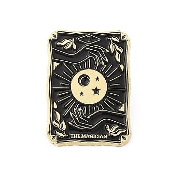 Alloy Brooch, Enamel Pins, Light Gold, Tarot Card Badges, The Magician, Black, 30.5x21.5x1.5mm