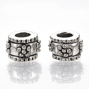 Tibetan Style Alloy Beads, Cadmium Free & Lead Free, Column with Flower, Antique Silver, 6.5x5mm, Hole: 2.8mm, about 1295pcs/1000g