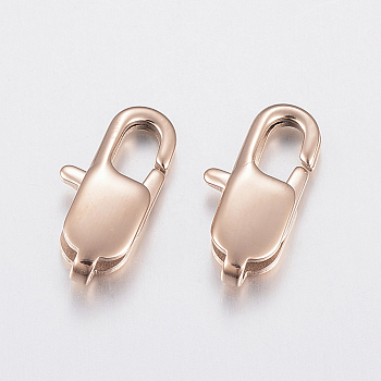 Ion Plating(IP) 304 Stainless Steel Lobster Claw Clasps, Rose Gold, 15x7x3mm, Hole: 1.5x2mm